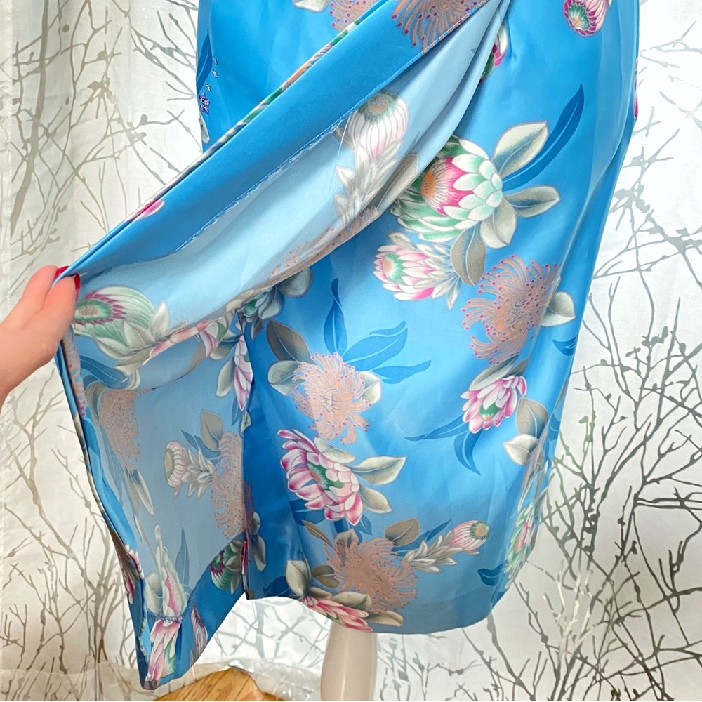 VINTAGE WALTAH CLARKE’S blue pink Hawaiian floral print sleeveless satin dress - Picture 5 of 10